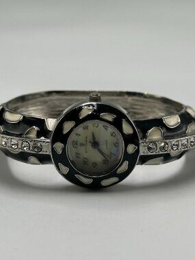Ottimo Watch Women Silver Tone Black White Animal Print Bangle Band Works 7 Inch